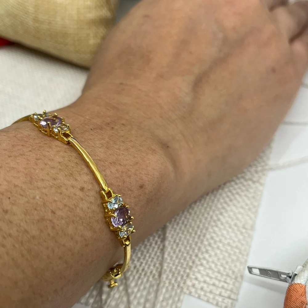 Vintage Gold-Over-Sterling Purple Gemstone Bracelet - 7” Stamped OBJ 925